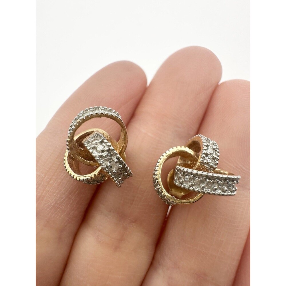 Gold Over Sterling Silver Genuine Diamond Love Knot Post Earrings